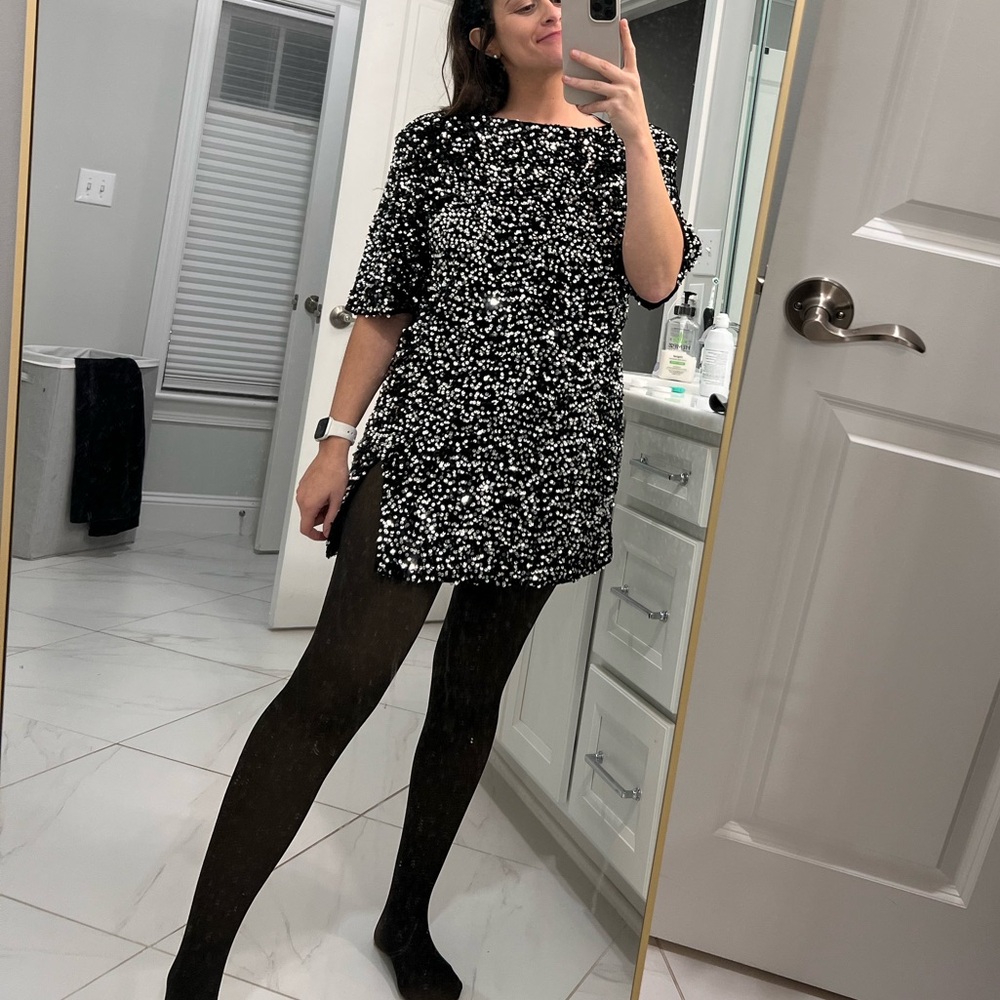 Lulu's Black and White Sequin Mini Dress